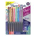 Paper Mate Flair Metallic Porous Point Pen, Stick, Medium 0.7 mm, Assorted Ink and Barrel Colors, PK16, 16PK 2129448